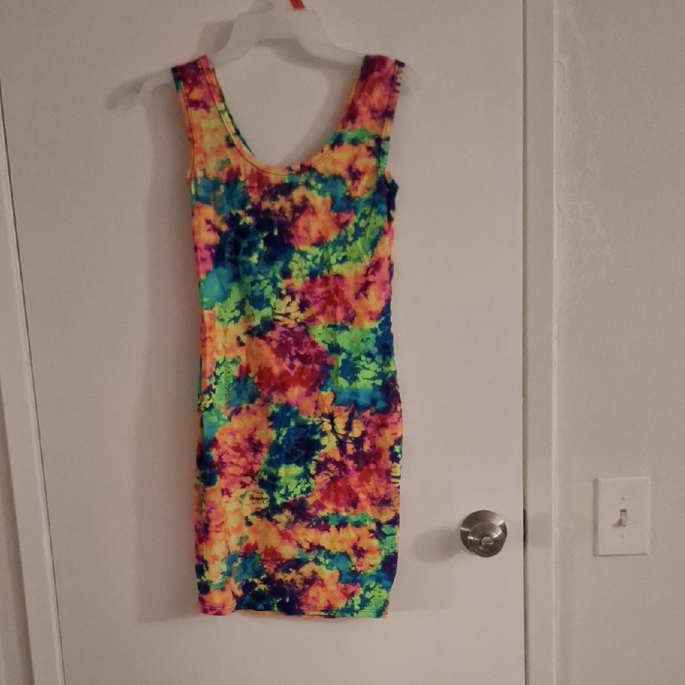 UV GLOW In The Dark Rainbow Tie-Dye Stretchy Sleeveless Dress